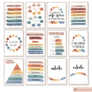 カウンセリングポスター12枚セット 学校心理学者 ウォールアート セラピープリント バンドル メンタルヘルス オフィス装飾 即時ダウンロード