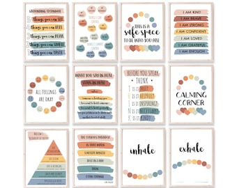 Set of 12 Counseling Posters School Psychologist Wall Art Therapy Prints Bundle Mental Health Office Decor INSTANT DOWNLOAD