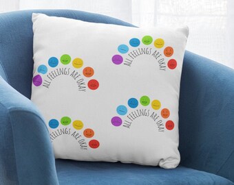 Therapist Office Decor, Feelings Pillow - All Feelings Are Okay, School Psychologist Gift, School Counselor, Child Therapy
