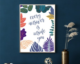 Affiche pleine conscience Impression numérique Chaque réponse est à l'intérieur de vous Art mural Citations positives Affirmations