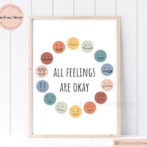 Feeling Wheel Digital Print All Feelings Are Okay, Wheel Of Emotions Kids Feelings Chart