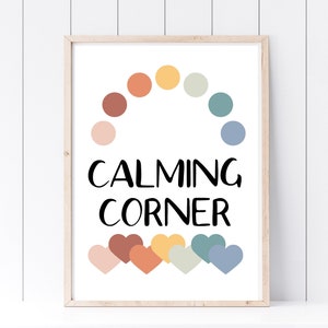 Calming Corner Posters Calm Corner Sign Counselor Office Decor Rainbow Boho Colors Digital Prints Classroom Decor