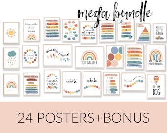 24 School Counseling Posters for school psychologist, Counselor, Social Worker - Therapy Office Decor, Mental Health Posters, MEGA BUNDLE
