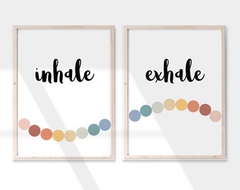 Inhale Exhale Poster,  Breathing Digital File Therapy Wall Art Print, Mindfulness Printable Sign - Set of 2 Prints INSTANT DOWNLOAD
