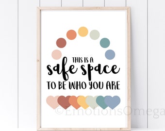 Afdrukbare poster veilige ruimte Counseling Kantoorinrichting Bord schoolpsycholoog Veilige ruimte