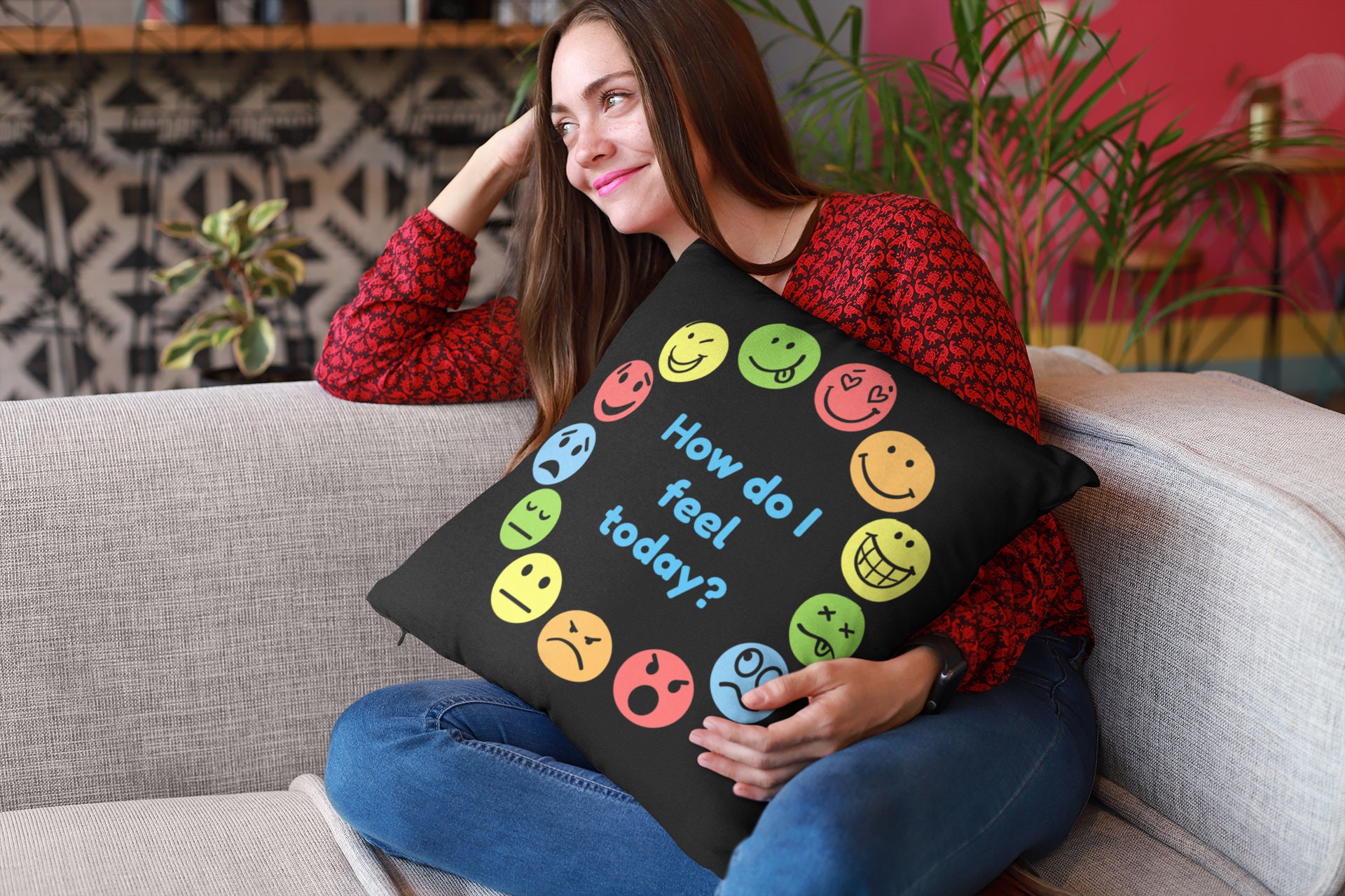 Emotions Pillow Feelings Chart Pillow For Children's Room Etsy