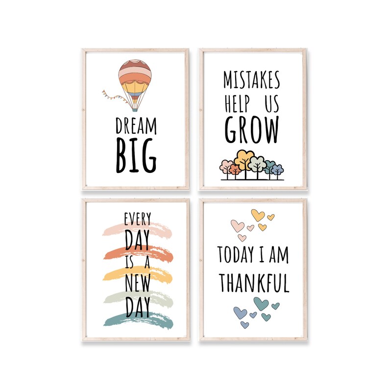 Dekorationspaket för klassrum, boho-posters, inspirerande väggkonstpaket, digitaltryck för grundskolan, barnrumstryck bild 1