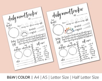 Daily Mood Tracker Self Care Journal – Printable Emotion Tracker for Anxiety Relief – Mental Health Planner PDF & JPG