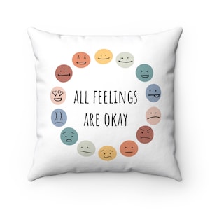 Emotions Wheel Pillow CASE, All Feelings Are Okay Pillow White Cover for Counselling and Therapy Room