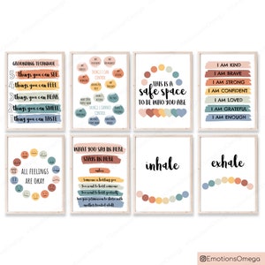 Conjunto de 8 carteles de asesoramiento, decoración de oficina, arte de pared para psicólogo escolar, paquete de impresiones de terapia, salud mental, DESCARGA INSTANTÁNEA