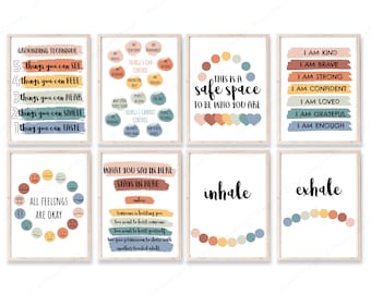 Set of 8 Counseling Posters Office Decor School Psychologist Wall Art Therapy Prints Bundle Mental Health INSTANT DOWNLOAD