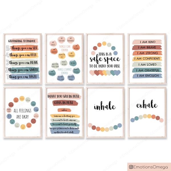 Set of 8 Counseling Posters Office Decor School Psychologist Wall Art Therapy Prints Bundle Mental Health INSTANT DOWNLOAD