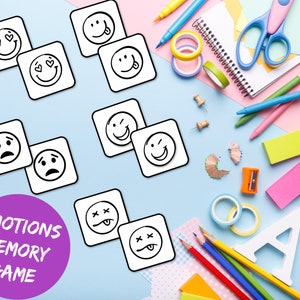 Juego de memoria con tarjetas de emociones, páginas para colorear para niños, juguete terapéutico, materiales Montessori, recursos para el consejero escolar, actividad para la educación en casa