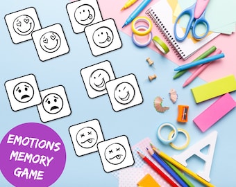 Emotions Cards Memory Game, Coloring Pages For Kids, Therapy Toy, Montessori Materials, School Counselor Resources, Homeschool Activity