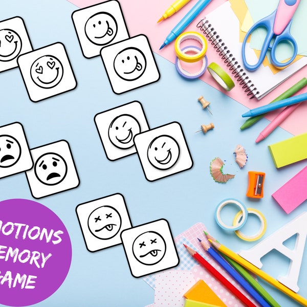 Emotions Cards Memory Game, Coloring Pages For Kids, Therapy Toy, Montessori Materials, School Counselor Resources, Homeschool Activity