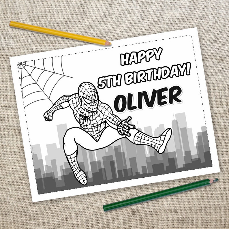 Digital Spiderman Birthday Coloring Pages 6 Printable | Etsy