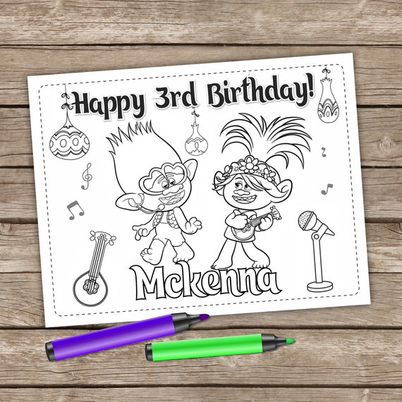 6 Digital Trolls Birthday Coloring Pages Trolls World Tour | Etsy