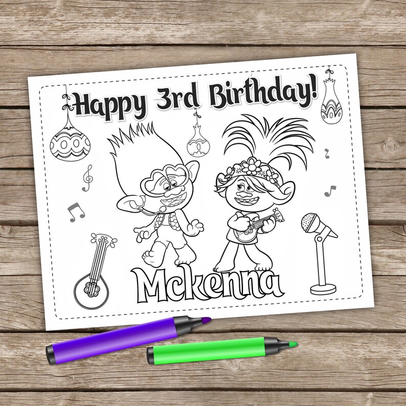 6 Digital Trolls Birthday Coloring Pages Trolls World Tour | Etsy