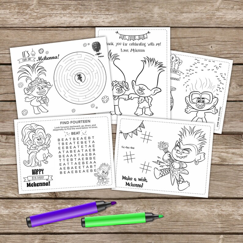 6 Digital Trolls Birthday Coloring Pages Trolls World Tour | Etsy