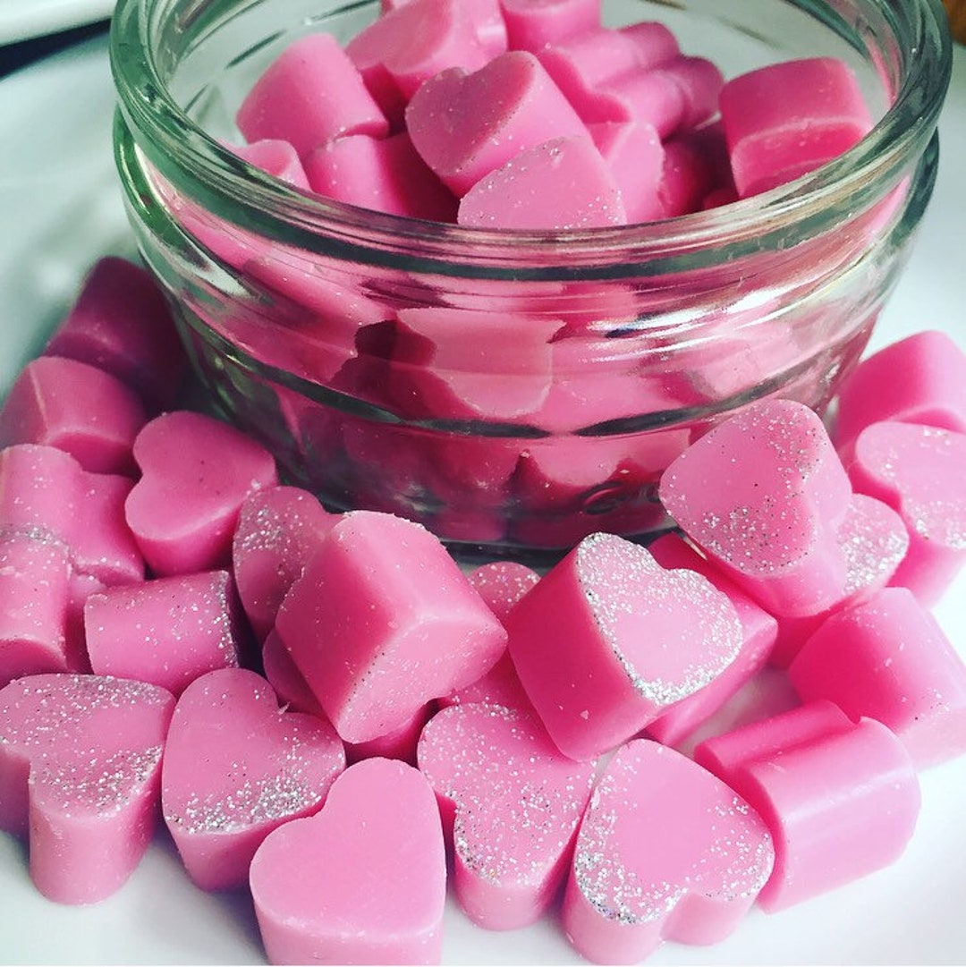 Mini Candy Floss Pink Hearts and Glitter Wax Melts X30. Handmade