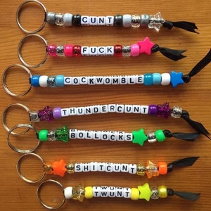 Offensive, Swear words, Personalised, Own choice word Bead Keyring. Fun Gift Idea. Free UK Postage