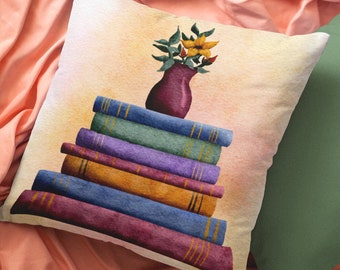 Almohada de pila de libros, decoración de lectura, almohada de libro para amantes de los libros, decoración del hogar, almohada de gusano de biblioteca para regalo de bibliotecario para lectores, libros, decoración de acento