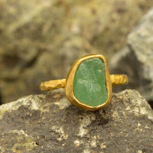 Natural Raw Aventurine Stone Ring | 24K Gold Plated 925 Sterling Silver | Green Aventurine Dainty Ring | Stackable Rough Gemstone by Pellada