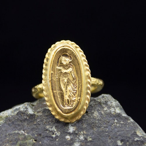 Ancient Art Medusa Signed Coin Ring 24K Gold Plated 925 - Etsy