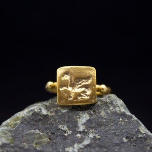 Ancient Art Pegasus Signed Coin Ring 24K Gold Plated 925 Sterling Silver Ring Ancient Handcrafted Hammered Jewelry by Pellada