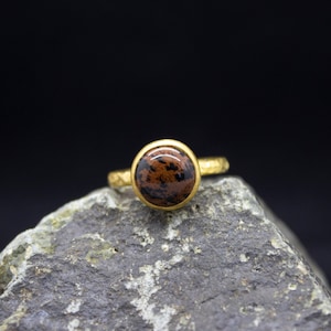 Anatolian Handcrafted Bloodstone Ring 24K Gold Plated 925 Sterling Silver Handcrafted Hammered Ancient Gemstone Ring Gift by Pellada