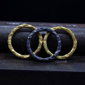 Handcrafted Set of 3 Hammered Stack Rings 24K Gold Plated & Oxidized(Black) 925 Sterling Silver Stackable Rings Anniversary Gift by Pellada