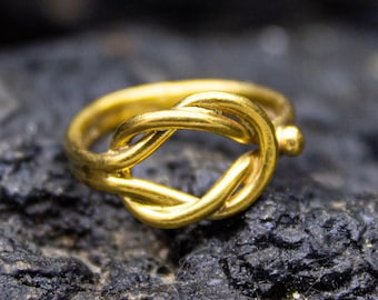Ancient Greek Art Handmade Silver Knot Ring  |  24K Gold Plated 925 Sterling Silver Ring |  Double Sleeve Unisex Jewelry Jewelry by Pellada