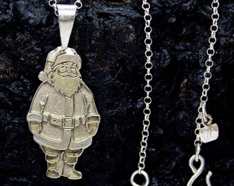 Santa Claus Coin Pendant | 925 Sterling Silver | Christmas Keepsake Necklace | Merry Christmas | Unique New Year's Gift for Adult | Pellada