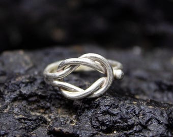 Ancient Roman Art Handcrafted Silver Knot Ring  |  925 Sterling Silver |  Double Sleeve Unisex Minimalist Elegant Daily Ring  by Pellada
