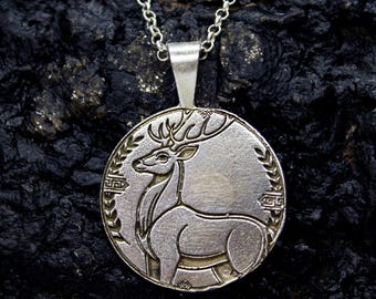 Ancient Deer Pendant Necklace | 925 Sterling Silver | Mythology Jewelry | Animal Figured Coin  | Gift for Goddess Jewelry Wife | by Pellada