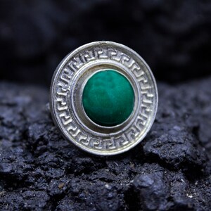 Ancient Greek Meander Green Jade Ring |  Handmade Eternity Key Ring |  925 Sterling Silver Ring | Greek Jewelry | Meander Symbol by Pellada