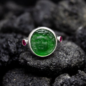 Medusa Intaglio Glass Ring | 925 Sterling Silver | Ancient Greek Intaglio Silver Ring | Carved Intaglio Ring | Carving Glass Ring by Pellada
