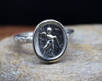 Ancient Guardian Angel Silver  Ring | 24K Gold Plated 925 Sterling Silver | Roman Art Angel Medallion Ring | Grecian Jewelry  Gift  Pellada