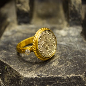 Ottoman Sultans Signet Ring | 24K Gold Plated 925 Sterling Silver | Hammered Coin Ring | Anatolian Jewelry | Ancient Ottoman Ring by Pellada