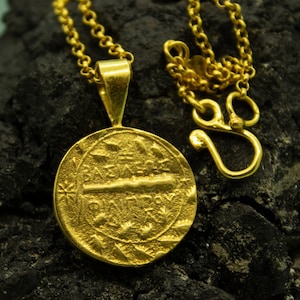 Gold Coin Medallion Necklace  | 24K Gold Plated | Greek Coin Signet Pendant |  Handcrafted Ancient Art   | Gold Filled Coin by Pellada