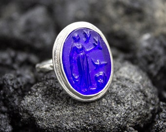 Greek Art Intaglio Silver Ring | 925 Sterling Silver | Ancient Signet Aphrodite / Venus Ring | Grecian Goddess Intaglio Ring by Pellada