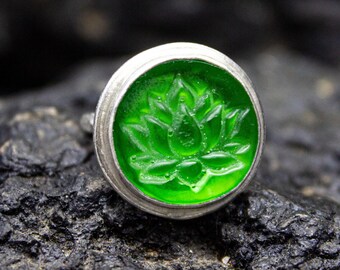Ancient Lotus Flower Intaglio Glass Ring | 925 Sterling Silver | Sacred Lotus Intaglio Jewelry | Stainless Steel Water Lily Ring by Pellada
