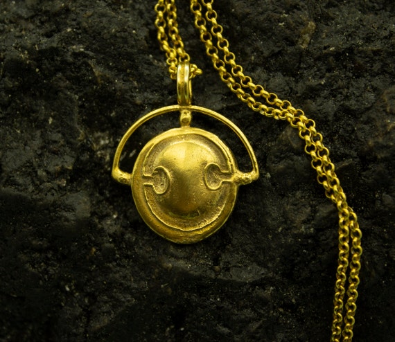 Ancient Shield Pendant | 925 Silver 24K Gold Plated | Warriors Shield Necklace |Roman Coin Vintage Pendant | Handcrafted Gift  by Pellada