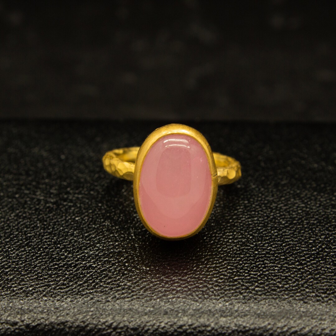Natural Pink Jade Stone Ring - 925 Sterling Silver - Handmade Stackable ...