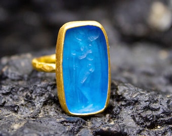 Ancient Aphrodite Intaglio Turquoise Stone Gold Ring | 925 Sterling Silver | Greek Signet Aphrodite / Venus Ring | Gift Jewelry by Pellada