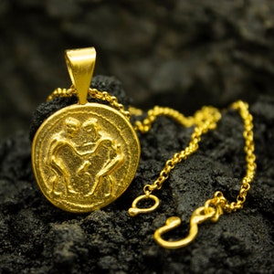 Ancient Greek Hercules Signet Coin Pendant | 925 Sterling Silver | Greek Wrestling Coin Necklace | Grecian Medallion Pendant Gift by Pellada