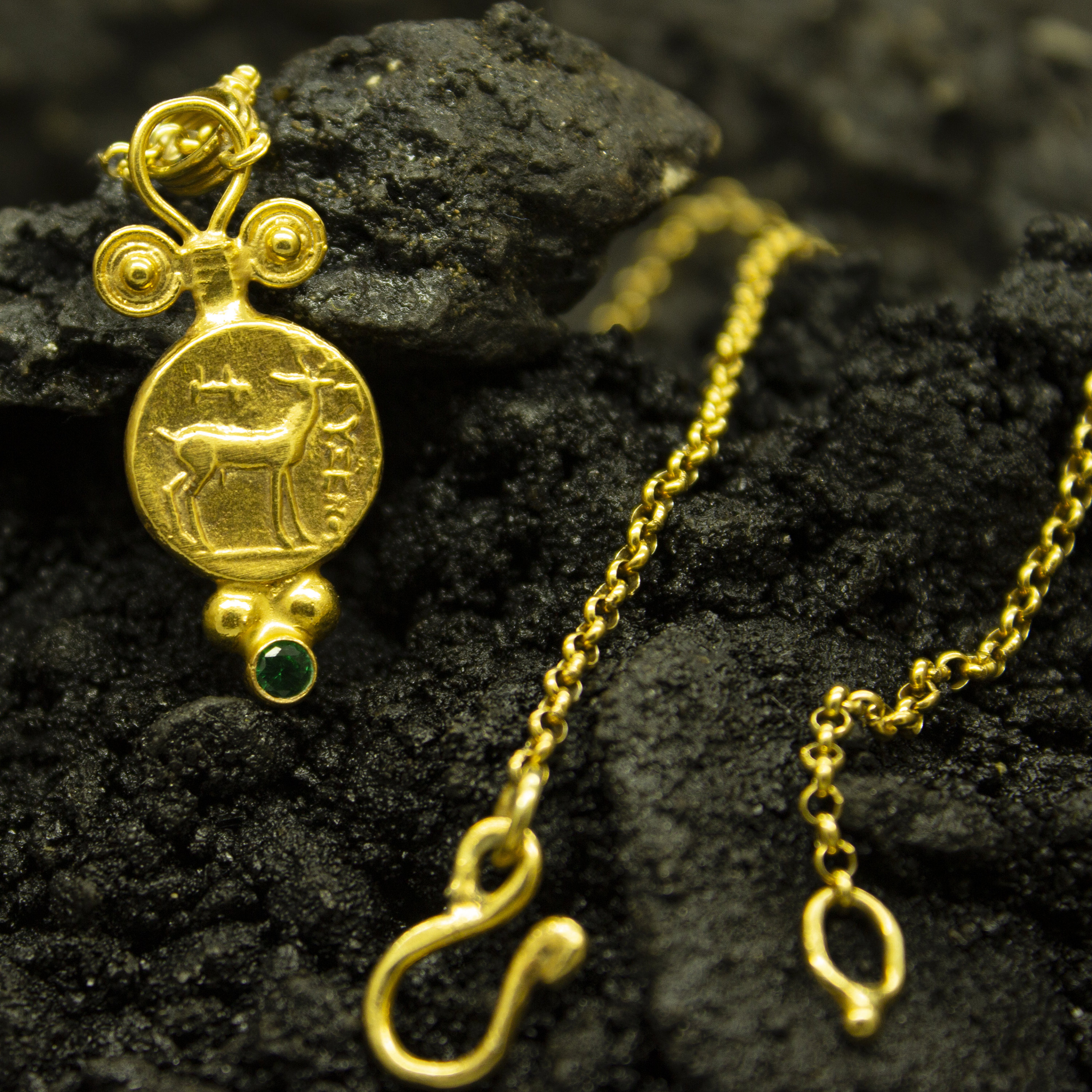 Greek Deer Coin Necklace | 24K Gold Plated 925 Sterling Silver | Ancient Medallion Signet Pendant | Artemis Mythology Deer | Gift by Pellada