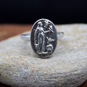 Greek Aphrodite  Signet Coin Ring | Greek Art Jewelry | 925 Sterling Silver Ring | Venus Roman Art Ring | Goddess Ring Gift by Pellada