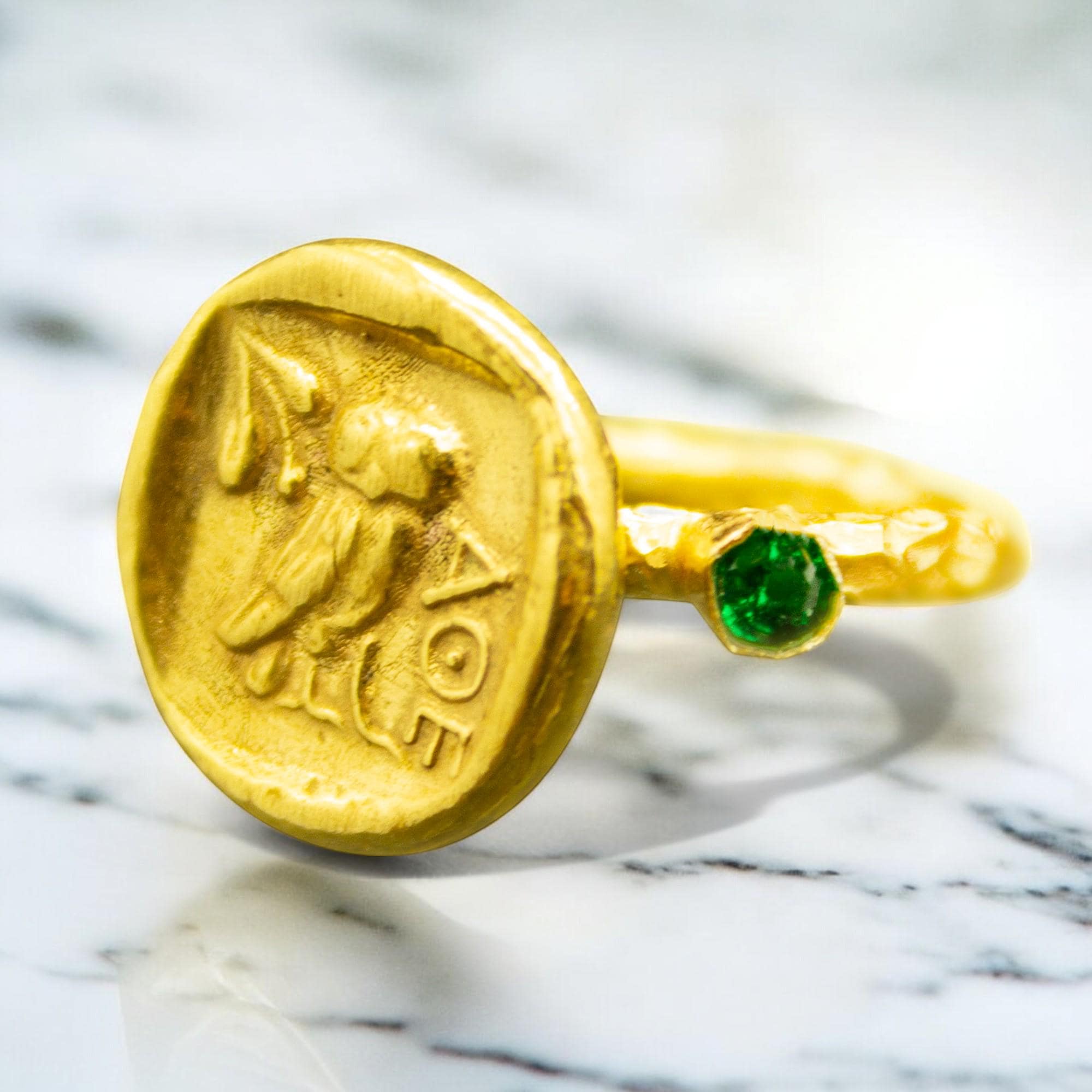 Athena Owl Coin Signet Ring | Ancient Greek Owl Coin Ring | 24K Gold Plated | Handmade Gold Plated