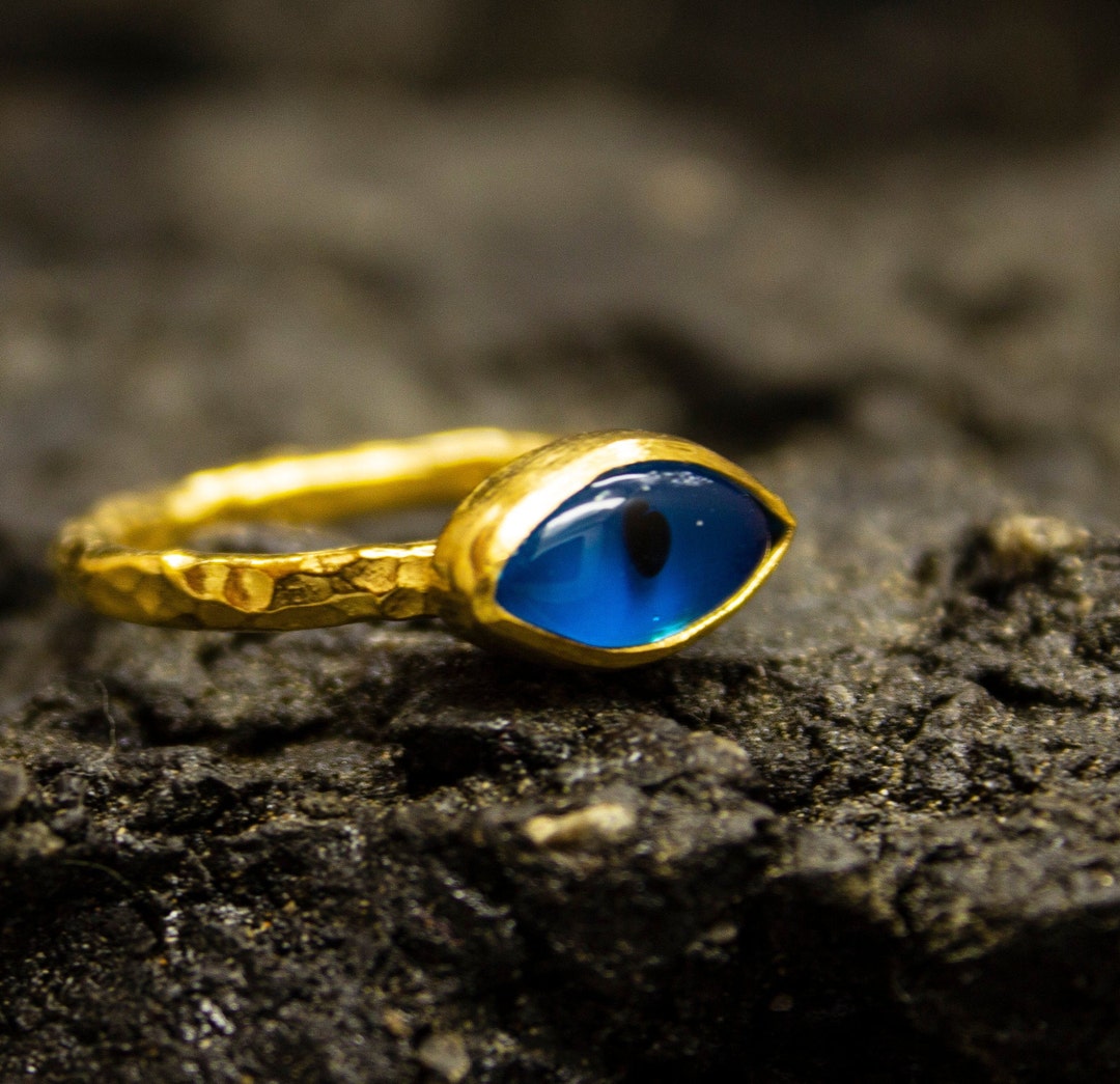 Blue Evil Eye Protection Ring Dainty Greek Ring 925 Sterling Silver